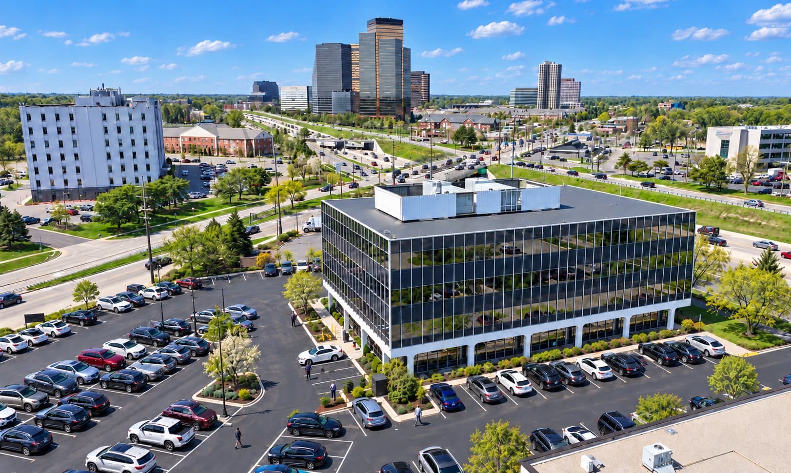 Office building, aerial view, Blackacre property